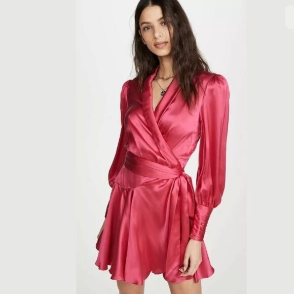NEW Zimmerman Magenta Silk Wrap Mini Dress Long Sleeve Size 2